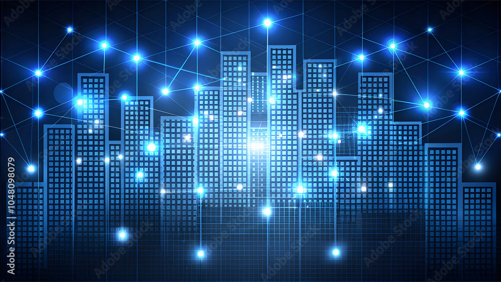 Smart City Light Dot Grid on Dark Blue Background. Perfect for: Smart City Expo, Urban Planning Conference Smart City Light Dot Grid on Dark Blue Background. Perfect for: Smart City Expo, Urban Planning Conference