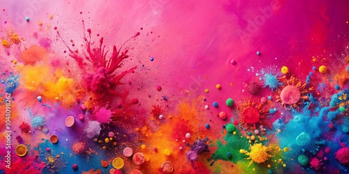 A vibrant symphony of color bursts and powder splatters on a pink canvas, capturing the essence of artistic expression.