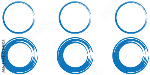 Grunge circles brush set. Black circle frames. Round line of black paint. Grunge round shapes. Circular ink brush stroke fro design elements. Vector illustration.