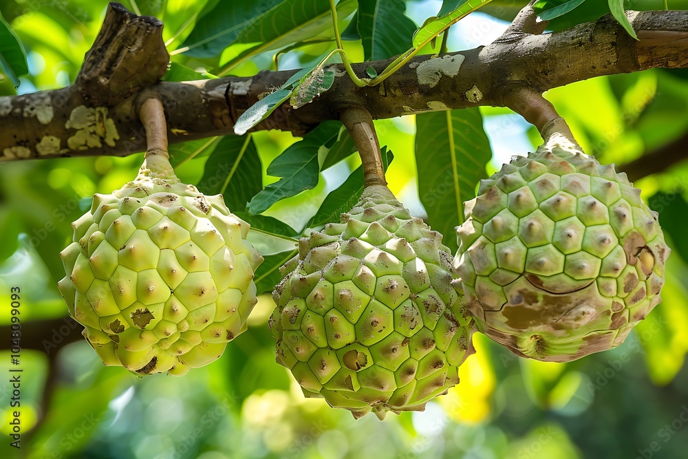 Custard apple hanging on tree