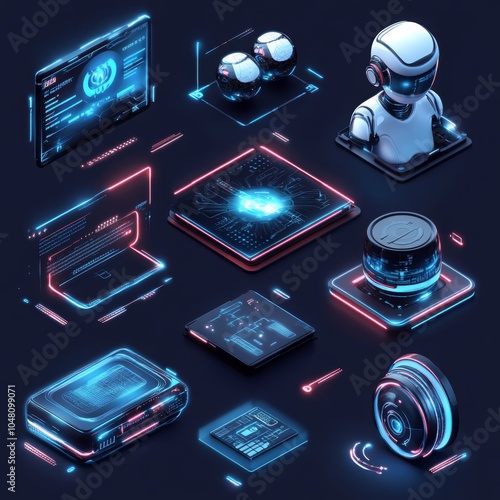 Wallpaper Mural Futuristic 3D Icons for Technology Concepts Torontodigital.ca