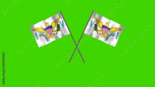 Flag of Virgin Islands US, Cross table flag of Virgin Islands US, Virgin Islands US flag waving in the wind isolated on Green Background. photo