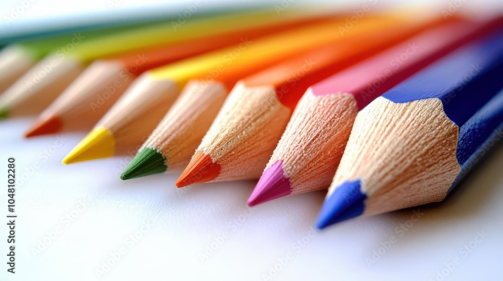 A row of colorful pencils arranged neatly, showcasing vibrant hues for artistic use. A row of colorful pencils arranged neatly, showcasing vibrant hues for artistic use.