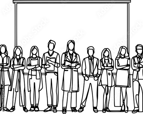  the continuous line drawing of a business group of standing people generate by ai