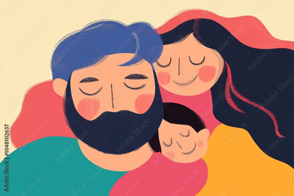A loving family embraces in a tender moment, showcasing warmth and affection in a colorful illustration A loving family embraces in a tender moment, showcasing warmth and affection in a colorful illustration