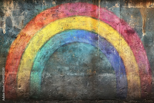 A vibrant rainbow painted on a textured wall, symbolizing hope and positivity.