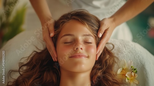 A client receiving a scalp and head massage with aromatherapy oils, symbolizing deep relaxation and wellness photo