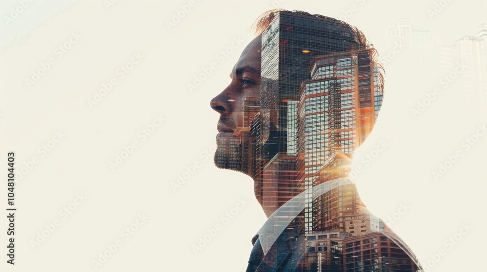 A Man's Profile Overlaid with a Cityscape A Man's Profile Overlaid with a Cityscape