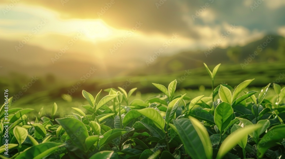 Sunrise Over Lush Green Tea Plantation Sunrise Over Lush Green Tea Plantation