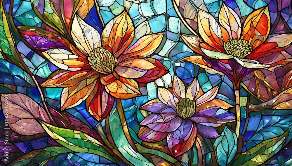 Colorful stained glass flowers Colorful stained glass flowers