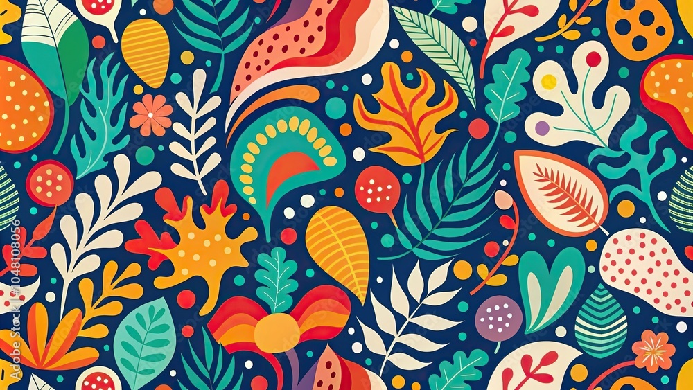 Naklejka premium Tilted angle abstract organic shapes in bold colors artistic playful wallpaper pattern