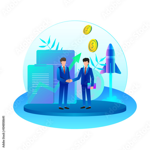 Digital Illustration of Business Partnership and Growth vector