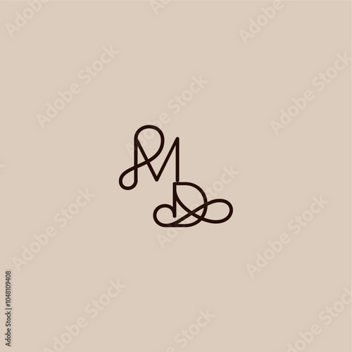 wedding typography monogram luxurious organic style and elegant concept MD dynamic line initial letter