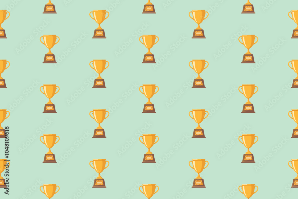 A repeating pattern of golden trophies on a light blue background. A repeating pattern of golden trophies on a light blue background.