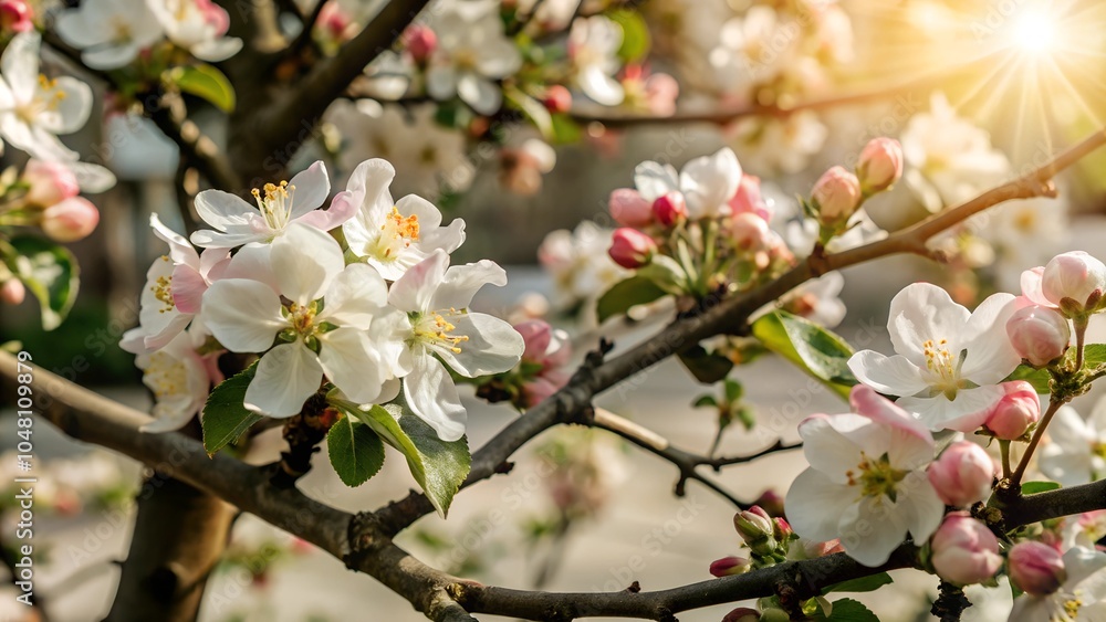 Apple Tree in Bloom with White and Pink Flowers Apple Tree in Bloom with White and Pink Flowers