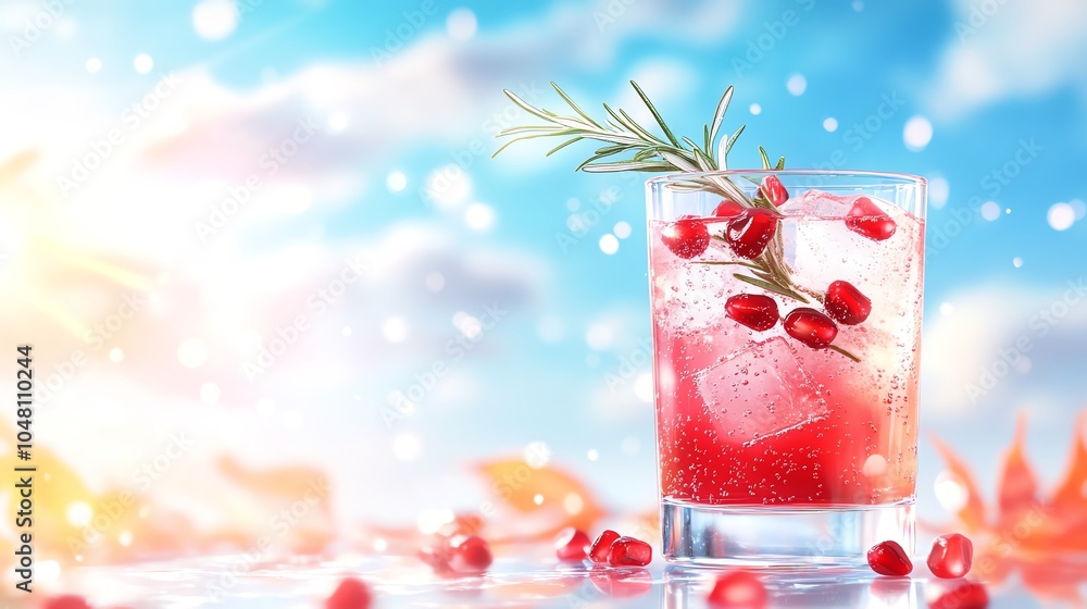 A refreshing pomegranate cocktail with rosemary garnish, perfect for a summer day. A refreshing pomegranate cocktail with rosemary garnish, perfect for a summer day.