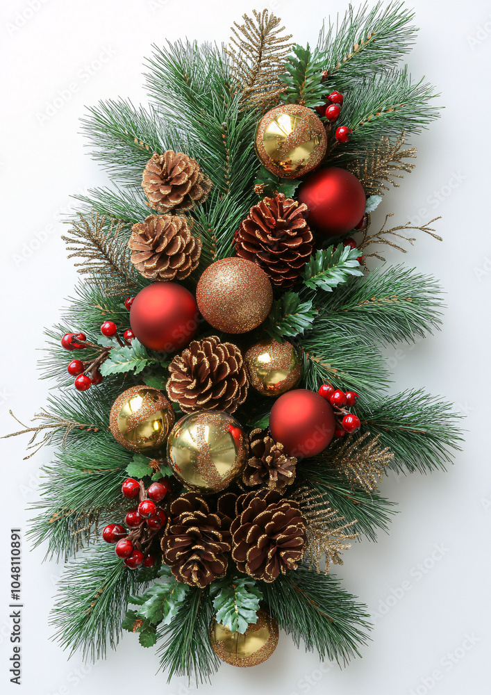 A vibrant Christmas-themed border with green pine needles and dazzling red and gold ornaments, perfect for holiday cards, invitations, or seasonal decor. A vibrant Christmas-themed border with green pine needles and dazzling red and gold ornaments, perfect for holiday cards, invitations, or seasonal decor.