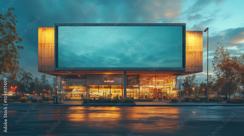 Eye-Catching Mockup of a Public Shopping Center Featuring an Expansive Empty Billboard Space Ideal for Promotions and Advertisements Eye-Catching Mockup of a Public Shopping Center Featuring an Expansive Empty Billboard Space Ideal for Promotions and Advertisements