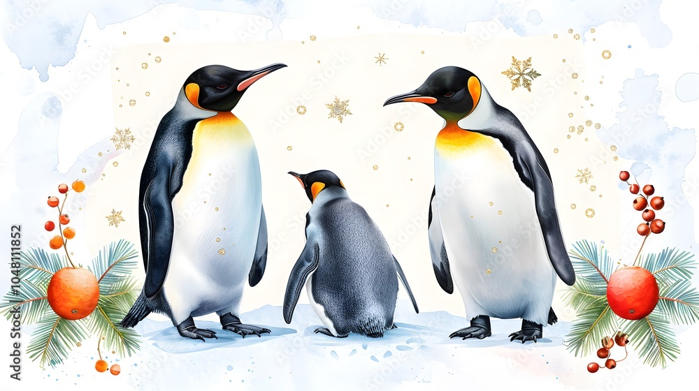 Fototapeta premium Charming winter gathering of penguins in nature
