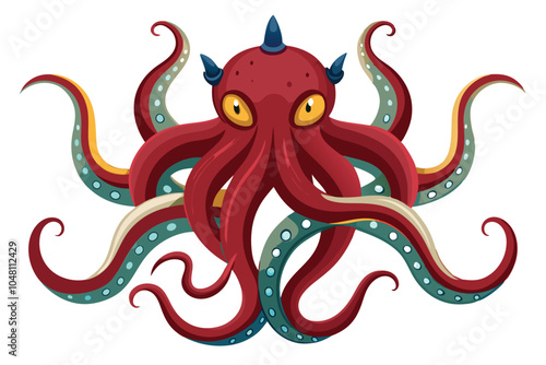 Octopus Tentacles Set - Kraken or Squid Palps, Underwater Antennas and Feelers on White Background. photo