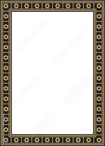 Vector black and gold square gothic ornament. Medieval European rectangle, border. Classic pattern of the Germans, Angles, Saxons, Franks