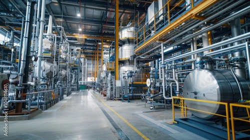 Industrial Interior with Complex Piping and Machinery