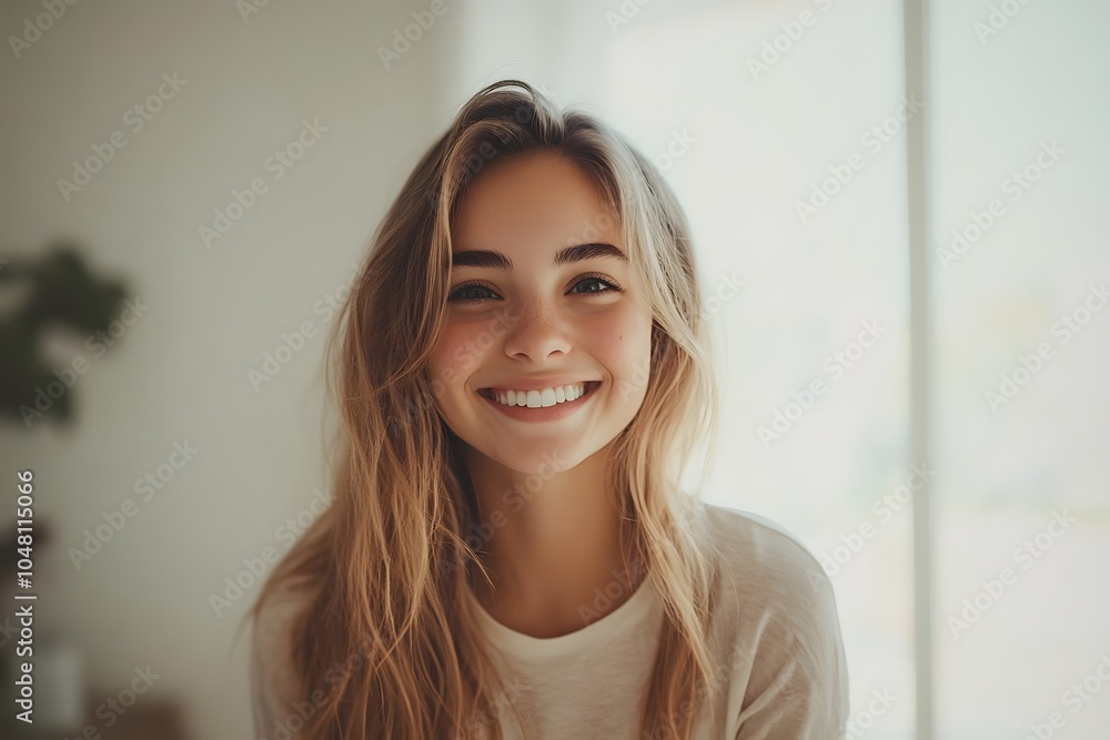 positive expression of a smiling girl in a bright room for natural lifestyle photography positive expression of a smiling girl in a bright room for natural lifestyle photography