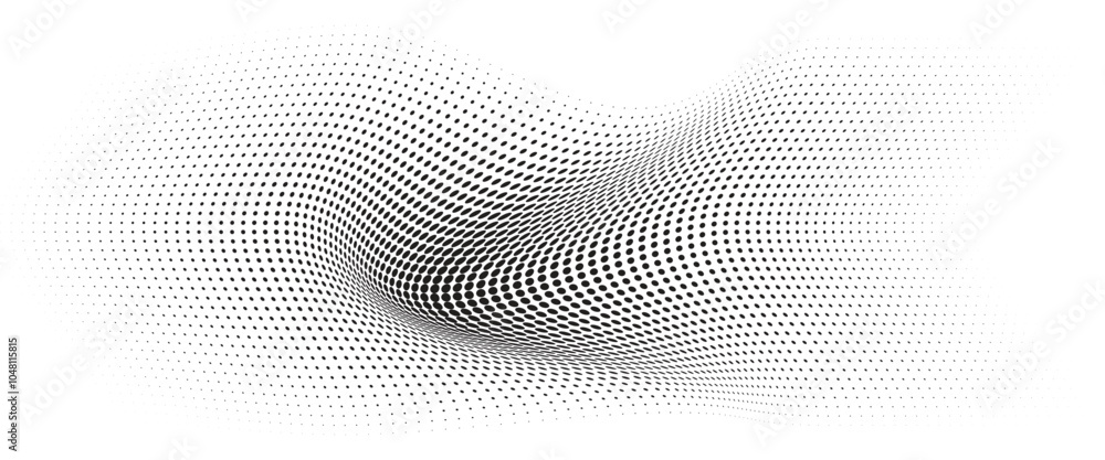 Flowing Wave Dot Halftone Pattern: Curve Gradient Shape on Transparent Background. Suitable for AI, Tech, Network, Digital, Science, and Technology Themes. Flowing Wave Dot Halftone Pattern: Curve Gradient Shape on Transparent Background. Suitable for AI, Tech, Network, Digital, Science, and Technology Themes.