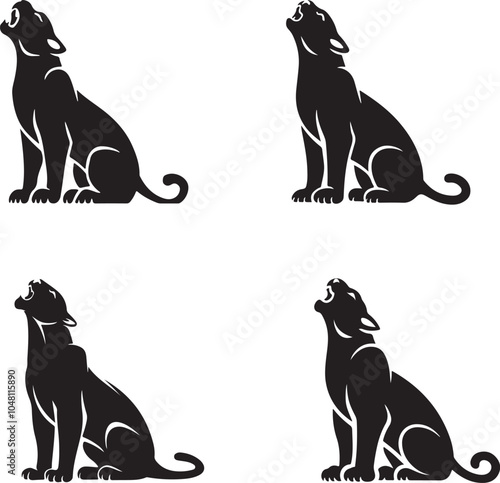 Howling Panther Silhouette Illustration - Majestic Wild Animal Art