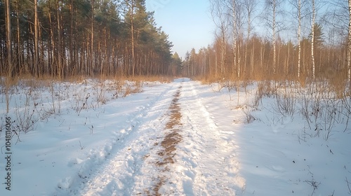 Wallpaper Mural Winter wonderland a serene snow-covered pathway through a tranquil forest landscape inviting exploration and adventure Torontodigital.ca