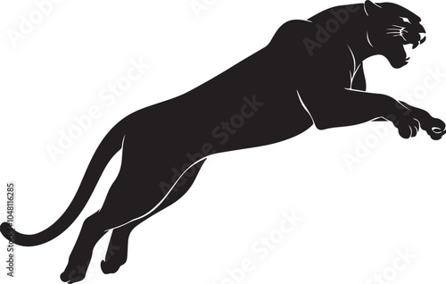 Leaping Panther Silhouette Illustration - Dynamic Wild Animal Art