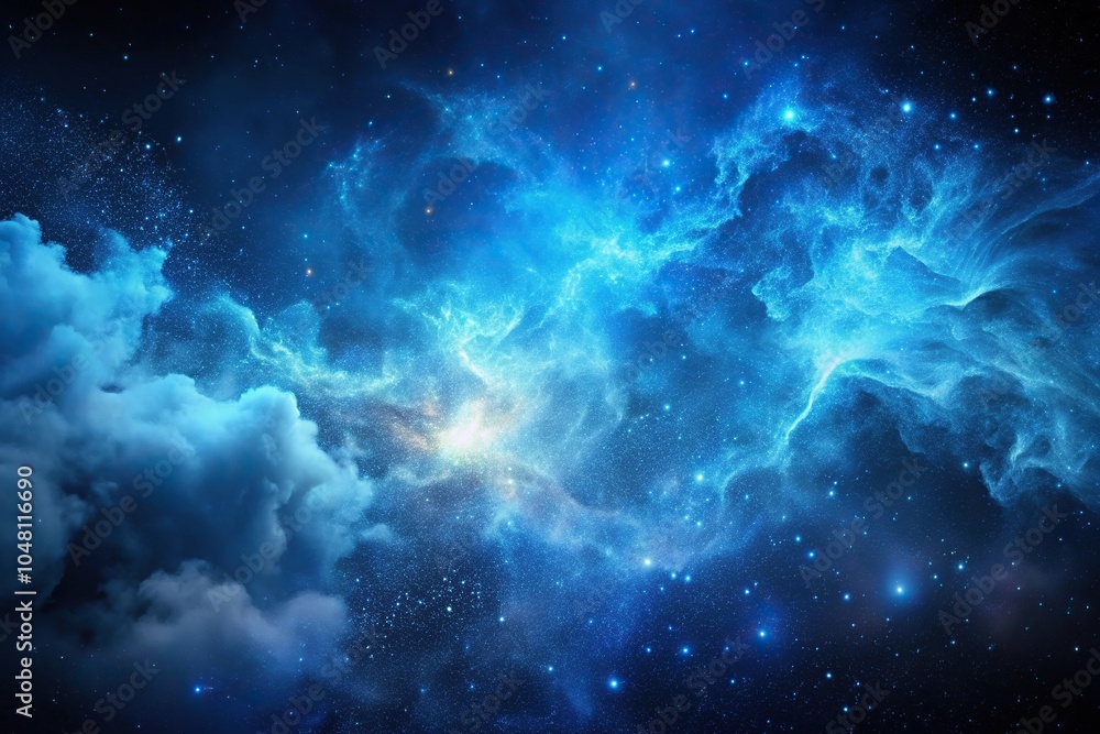 Obraz premium Tilted angle blue dust nebula effect with cosmic cloud formations and blue effect