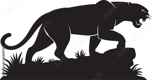 Standing Panther Silhouette Illustration - Graceful Wild Animal Art