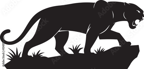 Standing Panther Silhouette Illustration - Graceful Wild Animal Art