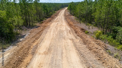 Exploring the untamed wilderness a journey along a remote dirt road surrounded by dense forests and nature's beauty