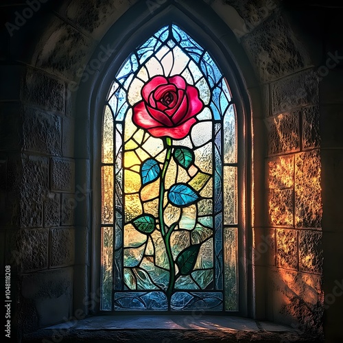 magic rose stained glass window illustration