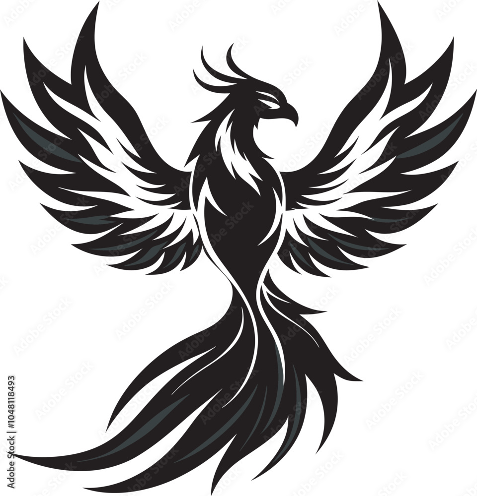 Majestic Phoenix Silhouette Vector - Symbol of Rebirth and Power Majestic Phoenix Silhouette Vector - Symbol of Rebirth and Power