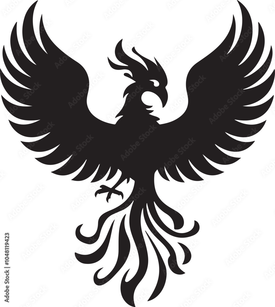 Obraz premium Majestic Phoenix Silhouette Vector - Symbol of Rebirth and Power