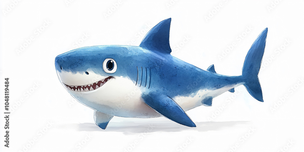Cute cartoon illustration of a blue shark smiling with a white background Cute cartoon illustration of a blue shark smiling with a white background
