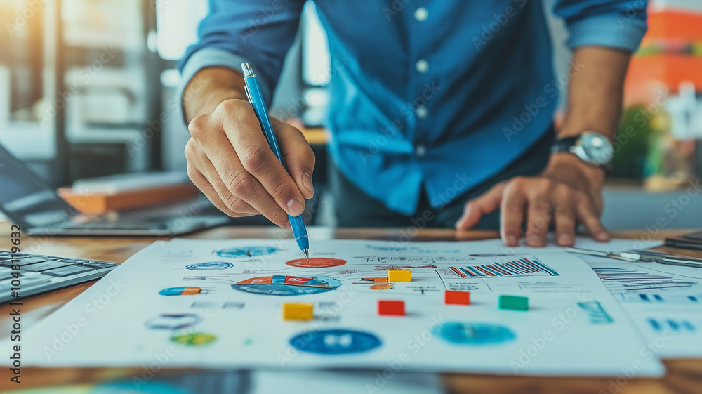Fototapeta premium Collaborative team problem solving with charts and graphs