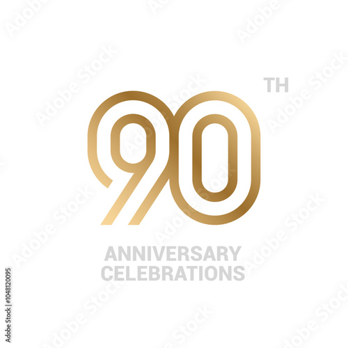 90 years anniversary logo design on white background for celebration event. 90th celebration emblem.