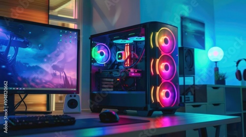 RGB Gaming PC Setup with a Colorful Atmosphere