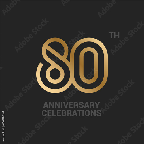 80 years anniversary logo design on black background for celebration event. 80th celebration emblem.