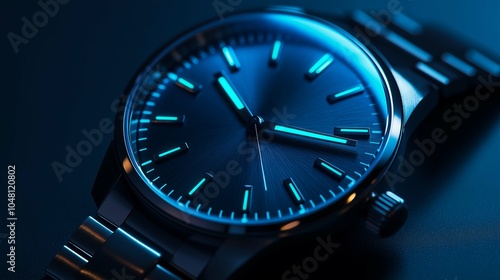 Modern Watch with Luminescent Hands in Dark Setting