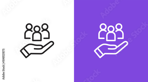 Hands and people logo icon. Hands holding people symbol. Hands giving care to people.  people and customer care logo icon design template
