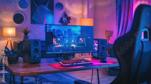 Gaming Setup with Colorful Lighting