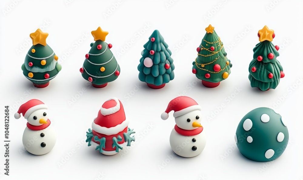 Set of 3D cartoon Christmas icon white background Set of 3D cartoon Christmas icon white background