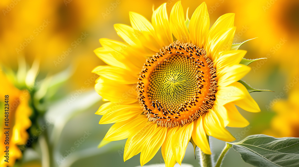 Obraz premium Ultra close-up of a sunflower head, sharp focus on intricate pollen grains, soft early sunlight illuminating the yellow petals, high contrast, cinematic clarity in 4K
