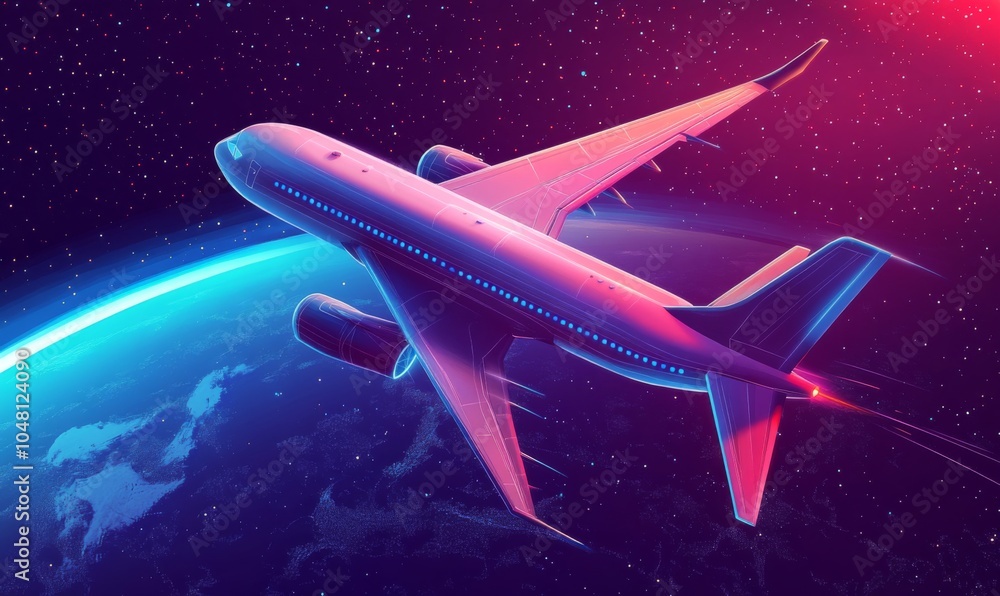 Isometric airplane in space, with futuristic designs and Earth visible in the background, exploring sci-fi possibilities Isometric airplane in space, with futuristic designs and Earth visible in the background, exploring sci-fi possibilities