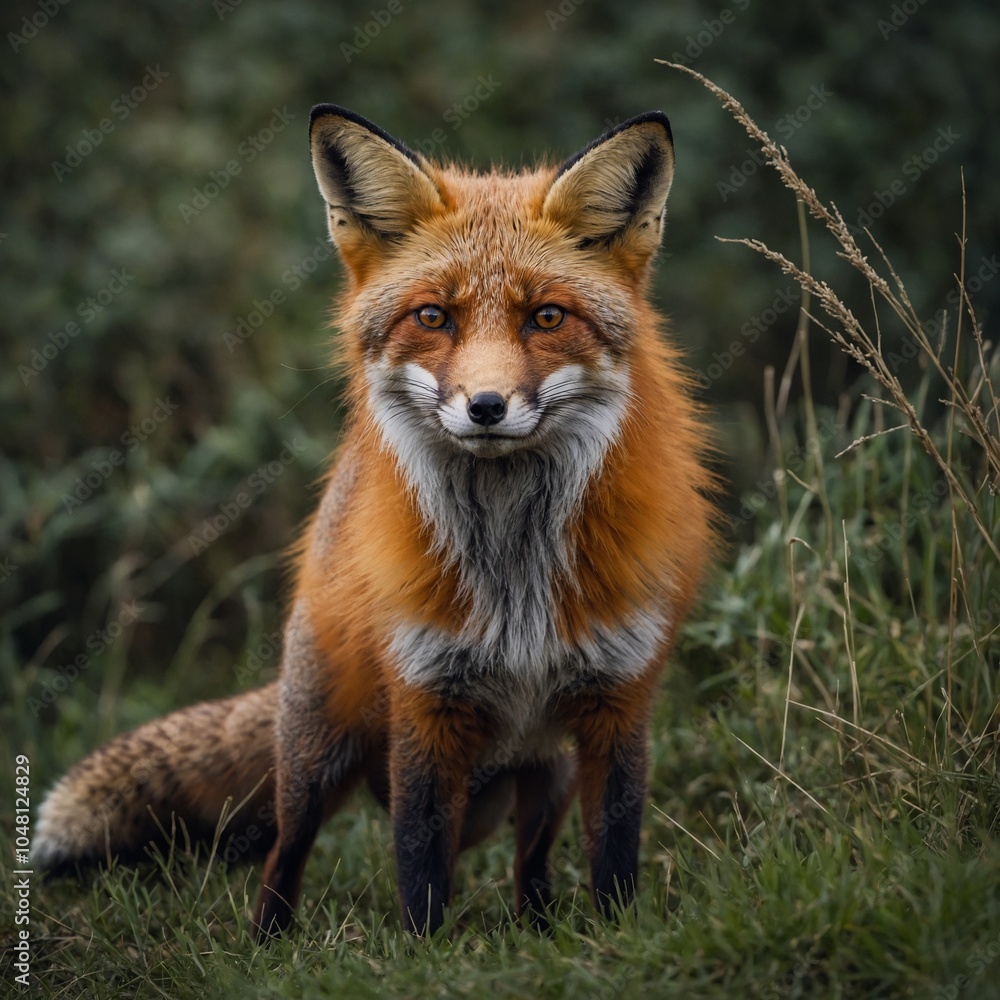 A red fox with a bushy tail, looking alert and sly.
A red fox with a bushy tail, looking alert and sly.